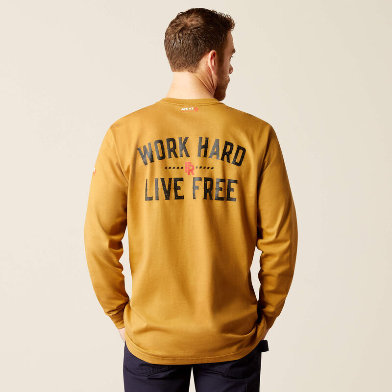 ARIAT - FR Work Hard Live Free T-Shirt, Golden Brown-2XL
