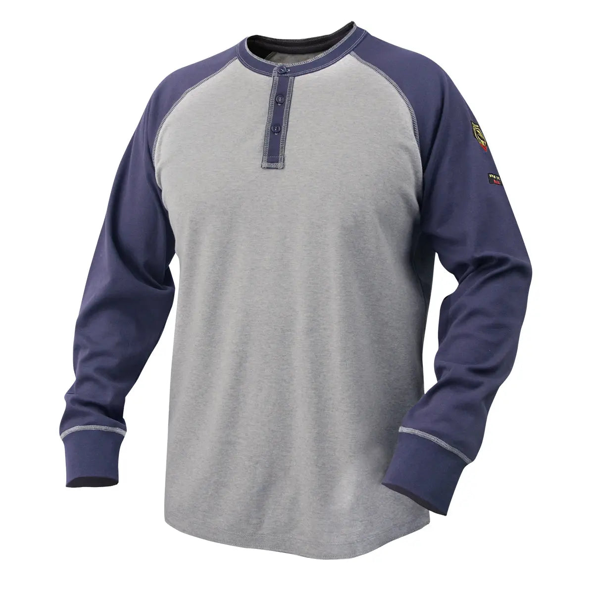 BLACK STALLION - 7 oz. FR Cotton Henley, Navy/Gray Becker Safety and Supply