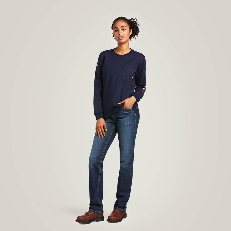 ARIAT - FR Womens Stretch Logo T-Shirt,Navy